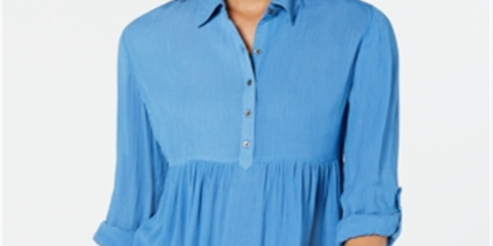 Style & Co Women's Babydoll Tunic Shirt Blue Size -Petite L