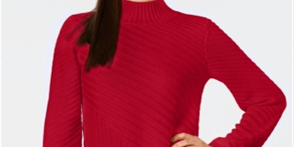 Charter Club Women's Patterned Mock Turtleneck Sweater Red Size Petite XL