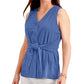 Charter Club Women's Tie Front Sleeveless Top Blue Size Small