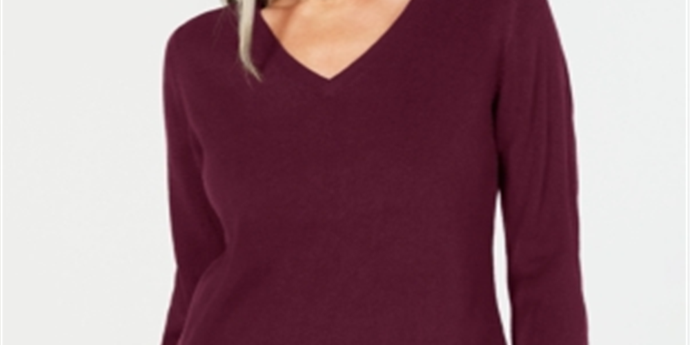 Karen Scott Women's V Neck Sweater Merlot Size Petite S