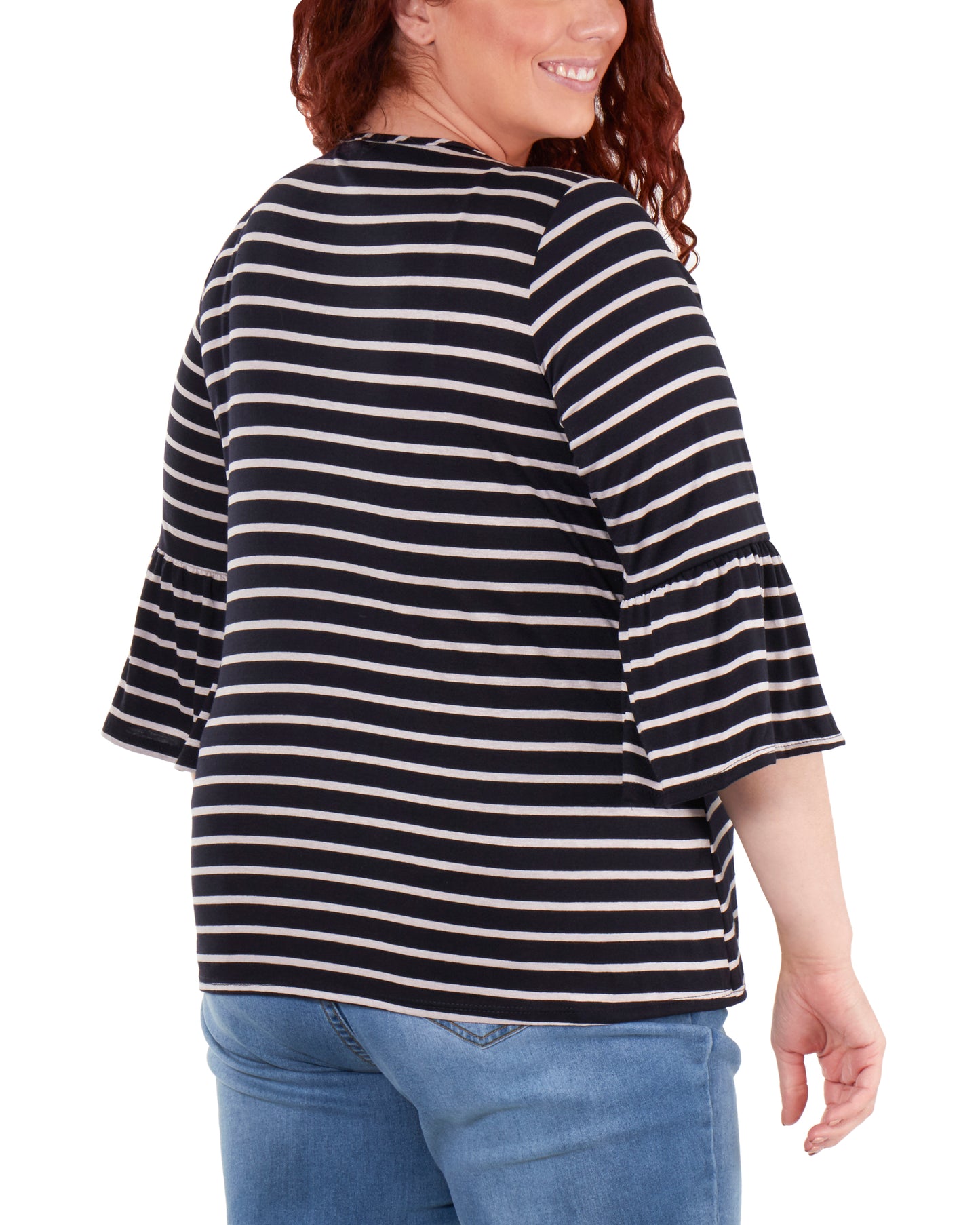 NY Collection Women's Plus Bell Sleeve Crochet Trim Detail Top Blue Size 2X