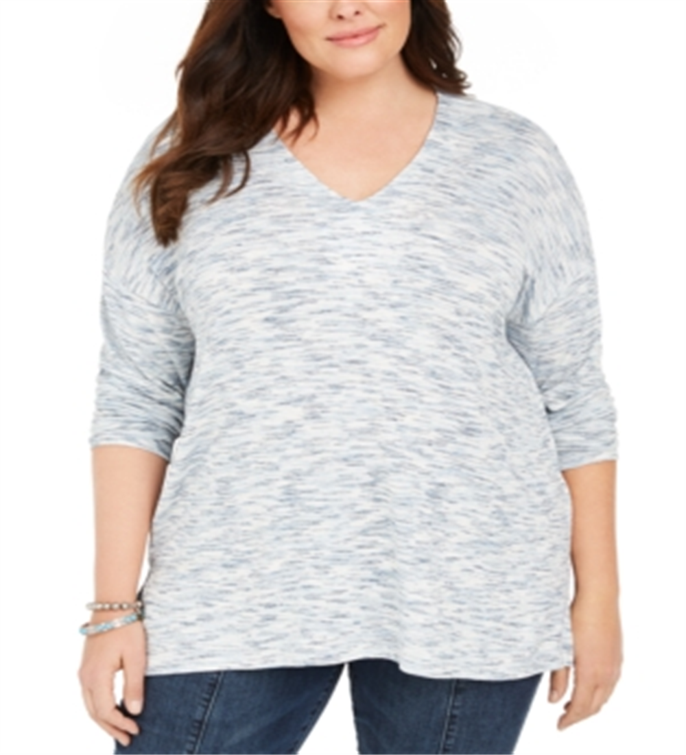Style & Co Women's Plus Space Dye Sweater Knit Tunic Blue Size 0X