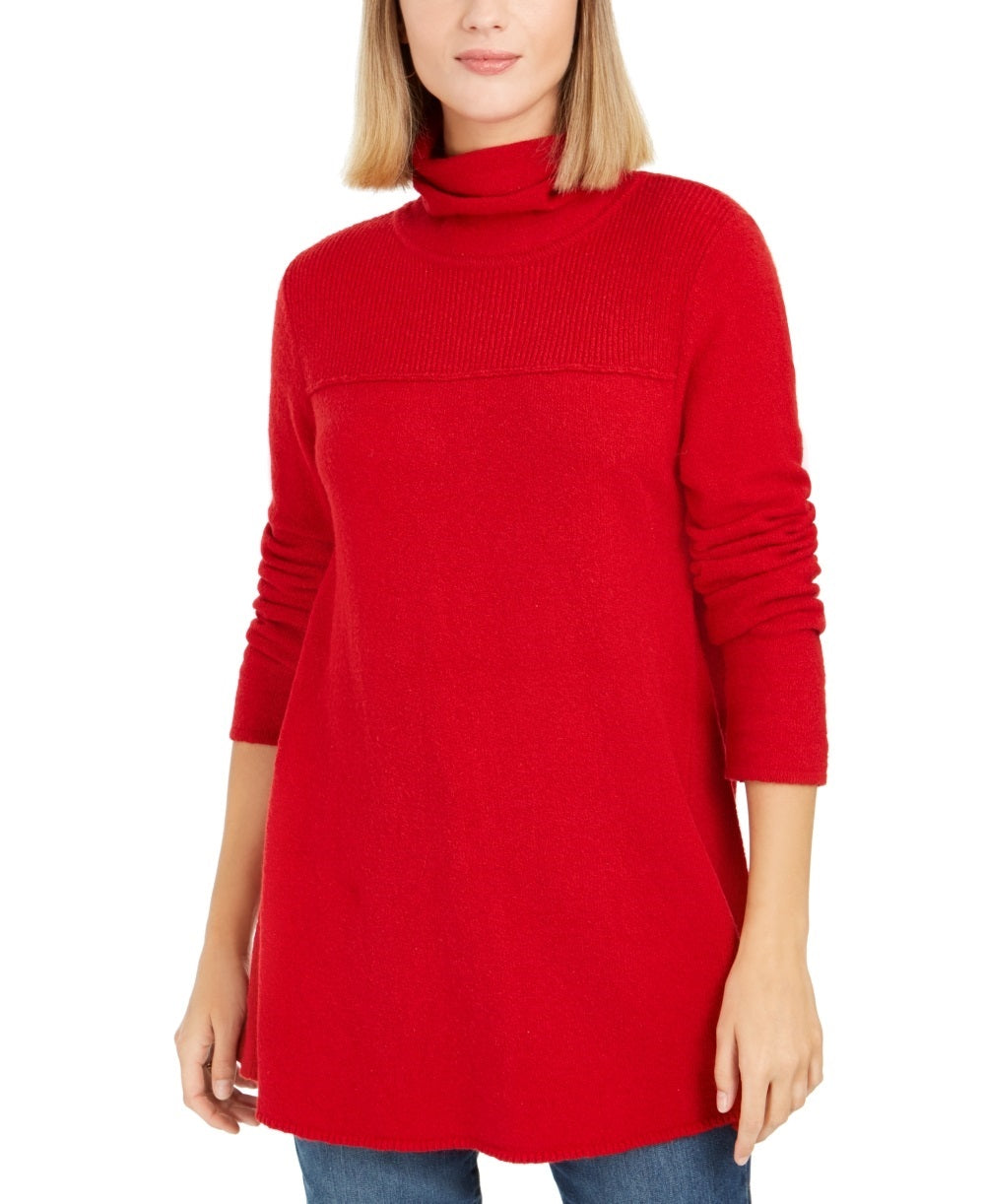Style & Co Women's Exposed Seam Mock Neck Tunic Sweater Red Size Small