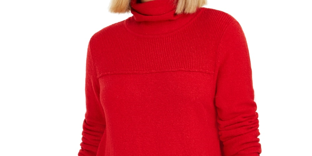 Style & Co Women's Exposed Seam Mock Neck Tunic Sweater Red Size Small