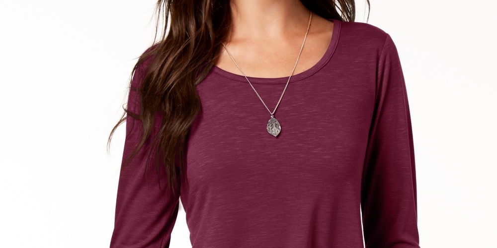 Style & Co Women's Chiffon Hem Top Purple Size Small
