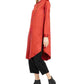 Eileen Fisher Women's Mandarin Collar Button Down Tunic Top Red Size Petite Small