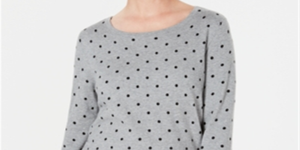 Karen Scott Women's Printed 3/4 Sleeve Sweater Smoke Gray Size Petite S