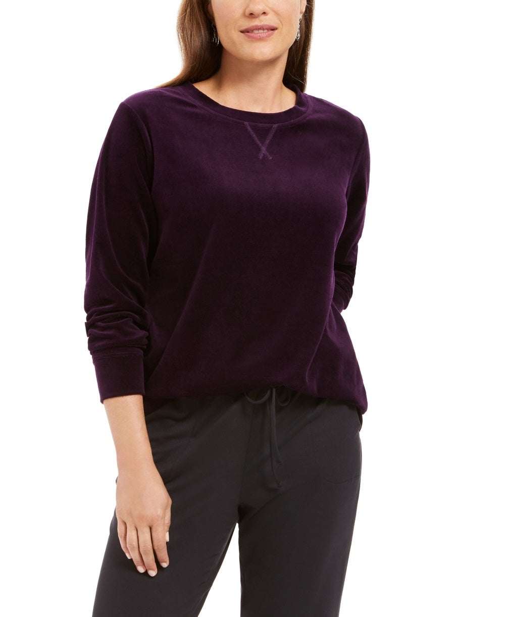 Karen Scott Women's Sweatshirt Velour Pullover Purple Size Petite Large