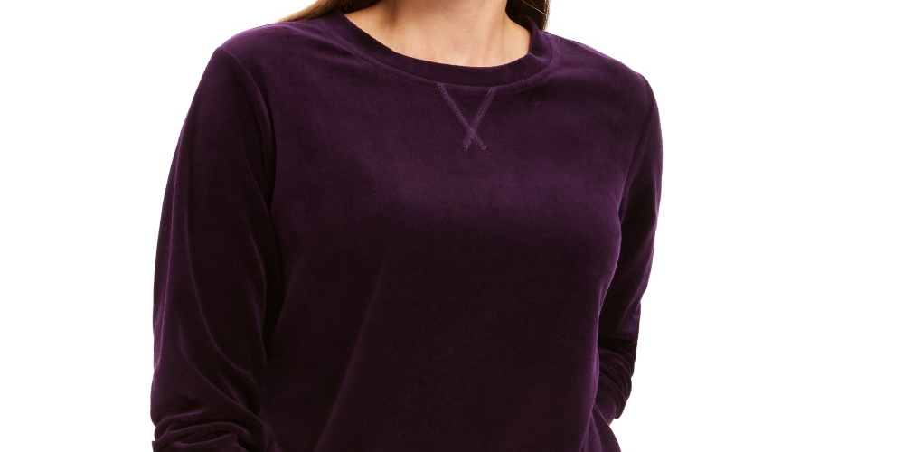 Karen Scott Women's Sweatshirt Velour Pullover Purple Size Petite Large