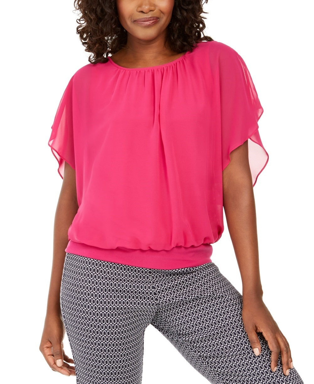 JM Collection Women's Flutter Sleeve Top Pink Size X-Small