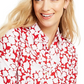 Charter Club Women's Printed Roll Sleeve Linen Blend Top Red Size Medium