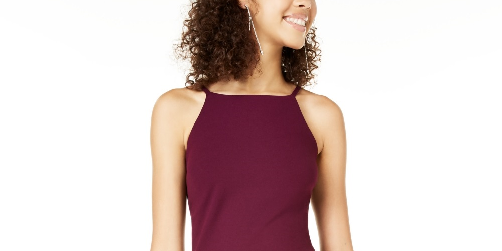 BCX Junior's Asymmetrical Hem Rhinestone Dress Red Size X-Small