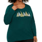 Karen Scott Women's Plus Cotton Holiday Graphic Top Plus Green Size 0X