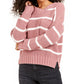 Hippie Rose Women's Striped Long Sleeve Crew Neck Sweater Pink Size Medium