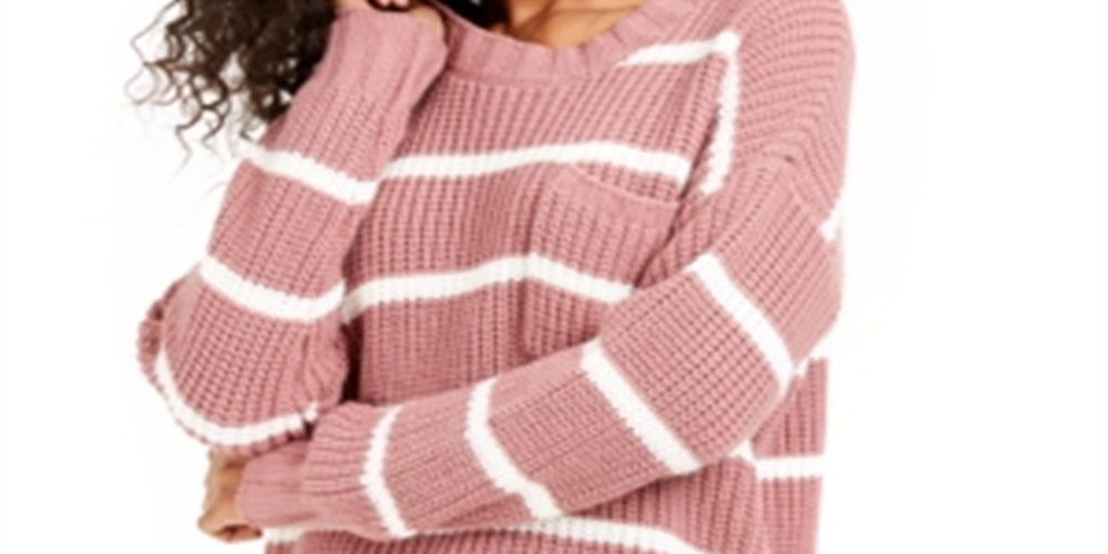Hippie Rose Women's Striped Long Sleeve Crew Neck Sweater Pink Size Medium