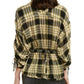 Free People Women's Snap up Front Plaid Long Sleeve Collared Top Black Size Large