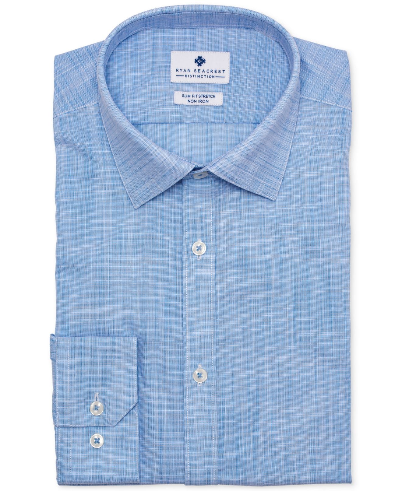 Ryan Seacrest Distinction Men's Slim Stretch Non Iron Dress Shirt Blue Size 18