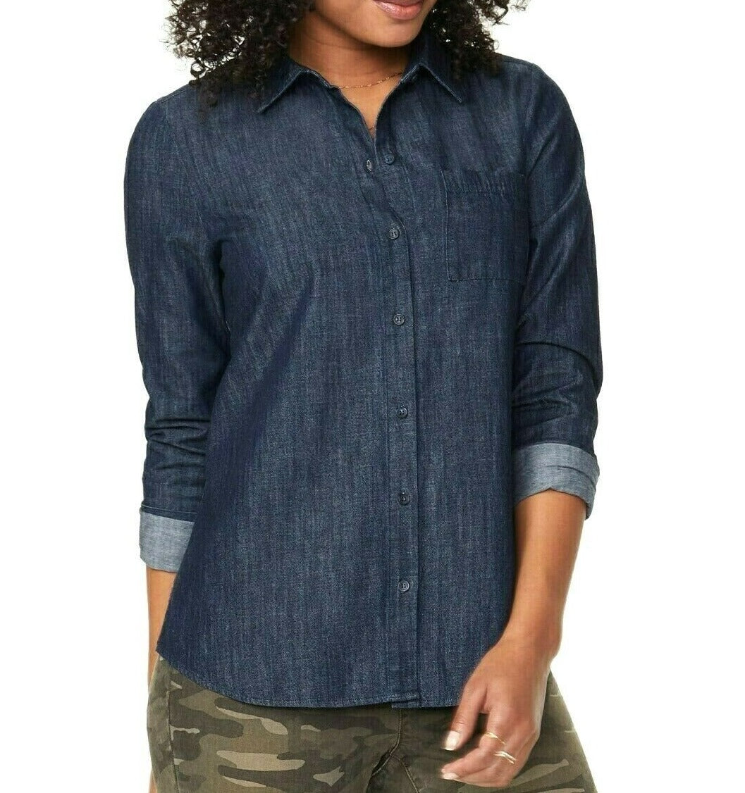 NYDJ Women's Chambray a Line City Shirt Blue Size M