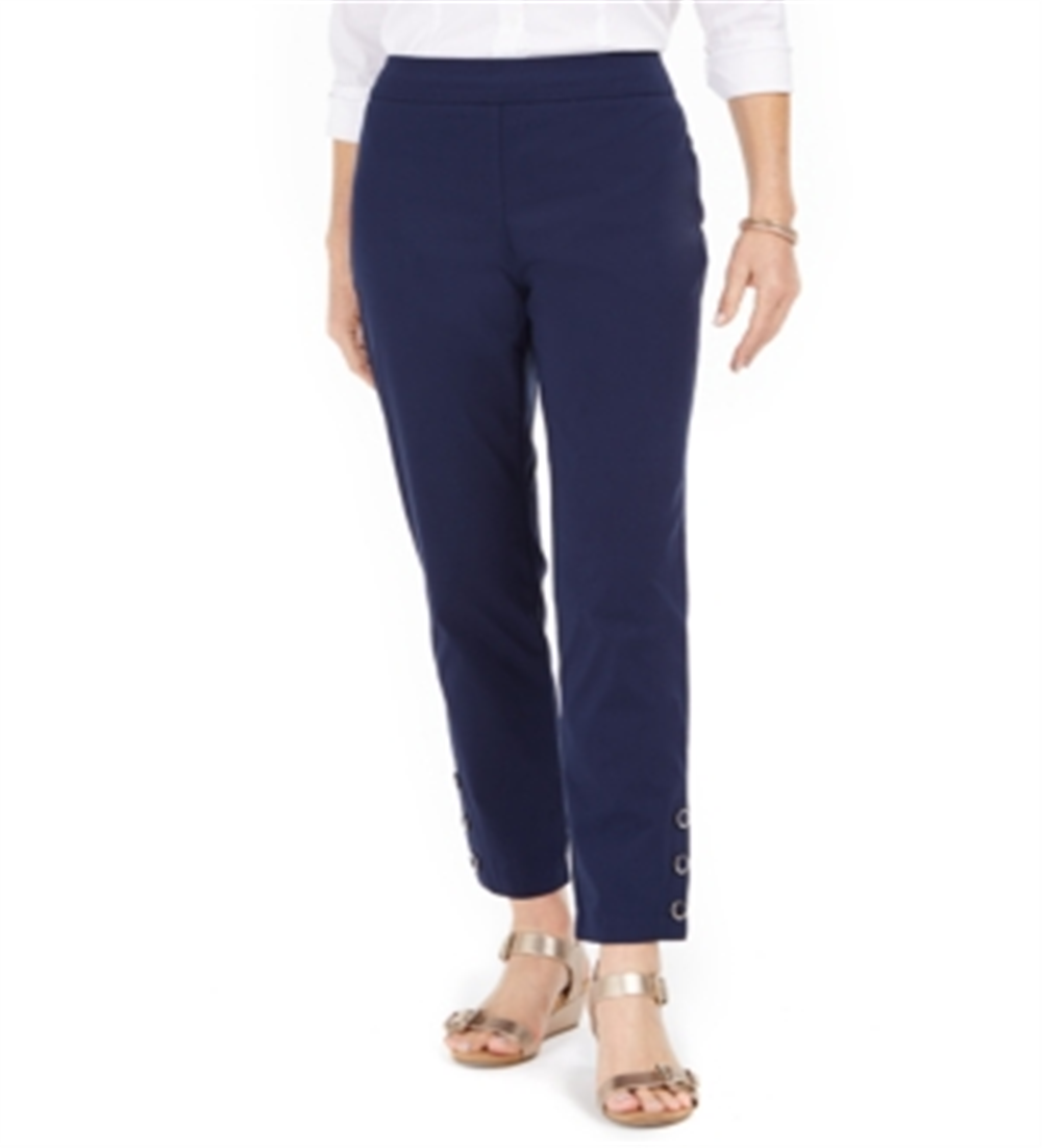 JM Collection Women's Tummy Control Snap Hem Pants Blue Size Petite S