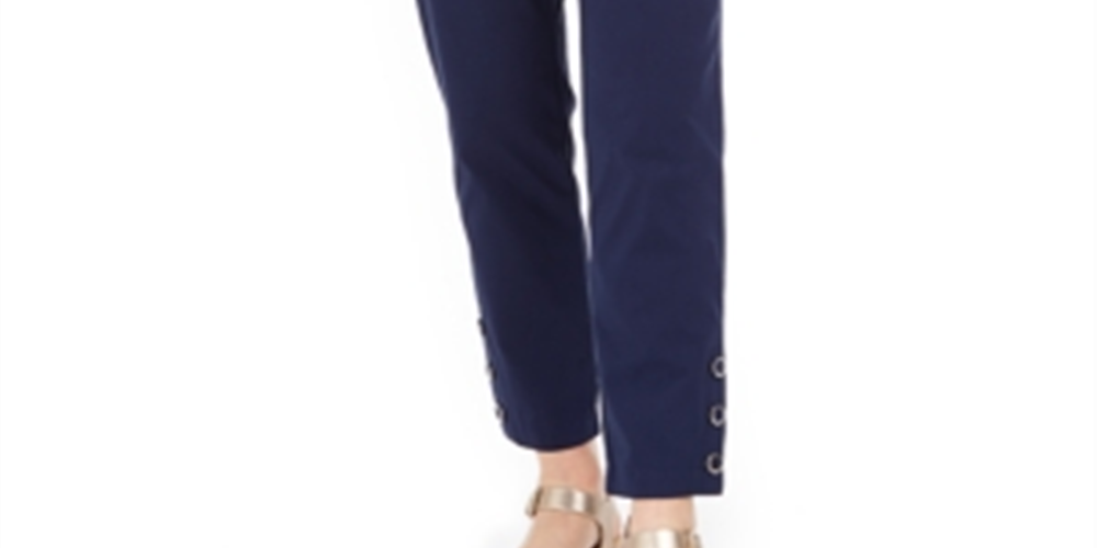 JM Collection Women's Tummy Control Snap Hem Pants Blue Size Petite S