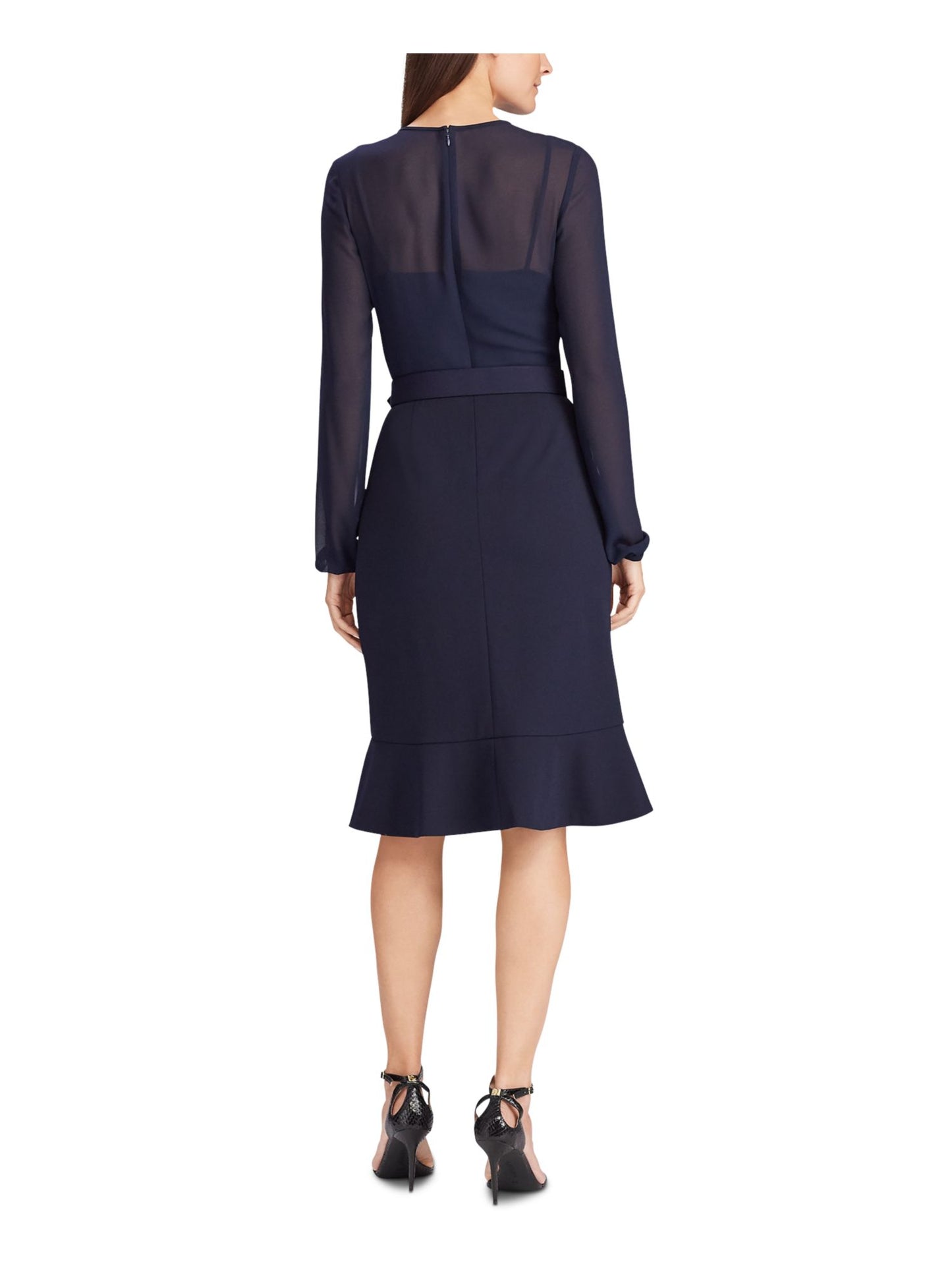 Ralph Lauren Women's Long Sleeve Knee Length Fit Flare Evening Dress Blue Size 10