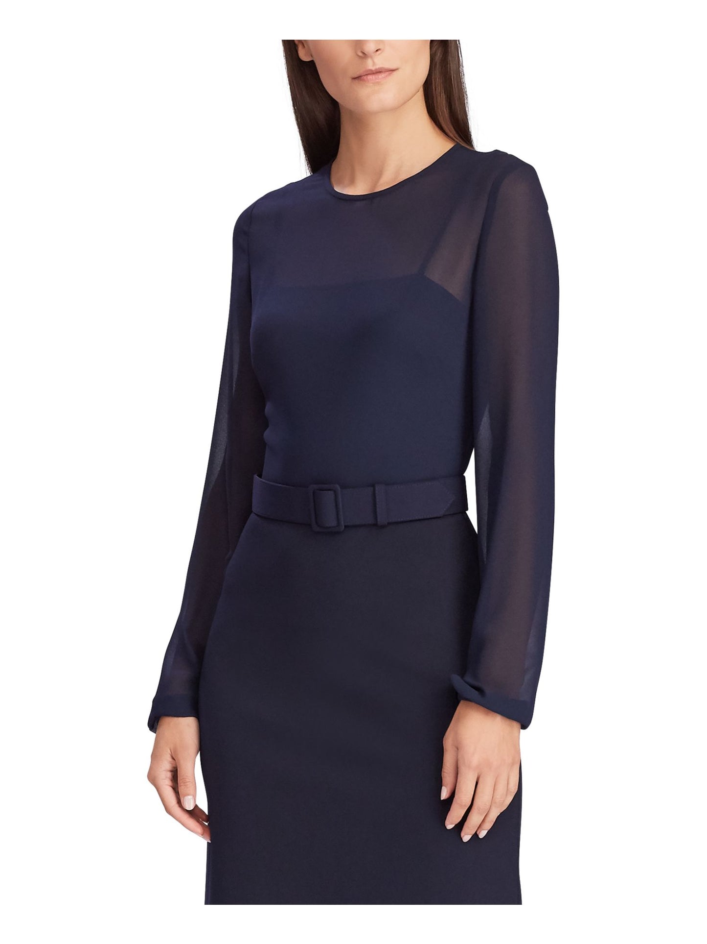 Ralph Lauren Women's Long Sleeve Knee Length Fit Flare Evening Dress Blue Size 10