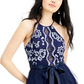 Teeze Me Women's Navy Ruffled Textured Floral Sleeveless Halter Full-Length Layered Formal Dress  Navy Size 5