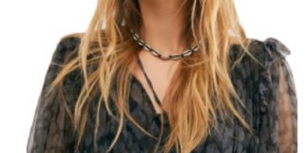 Free People Women's Twyla Printed Top Black Charcoal Size Large