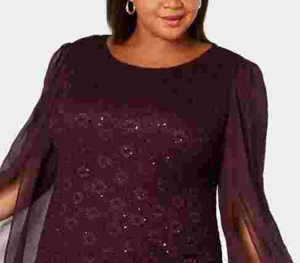 Connected Women's Plus Size Angel-Sleeve Sequined Dress Purple Size 18W