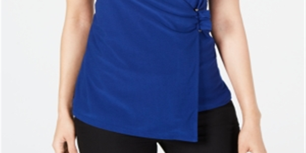 Alfani Women's Asymmetrical Wrap Top Blue Size Petite X-Large