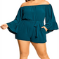 City Chic Women's Plus Off the Shoulder Bell Sleeves Romper Green Size XS