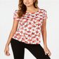 अल्फानी विमेंस प्रिंटेड राउंड हेम टी-शर्ट, लाल रंग, छोटे आकार L