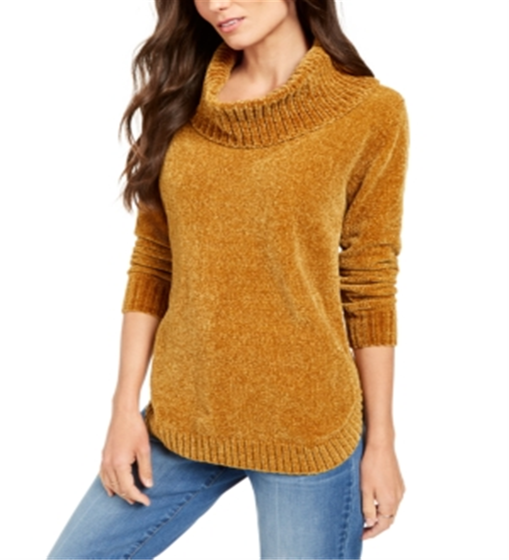 Style & Co Women's Metallic Threaded Turtleneck Sweater Yellow Size Petite Small
