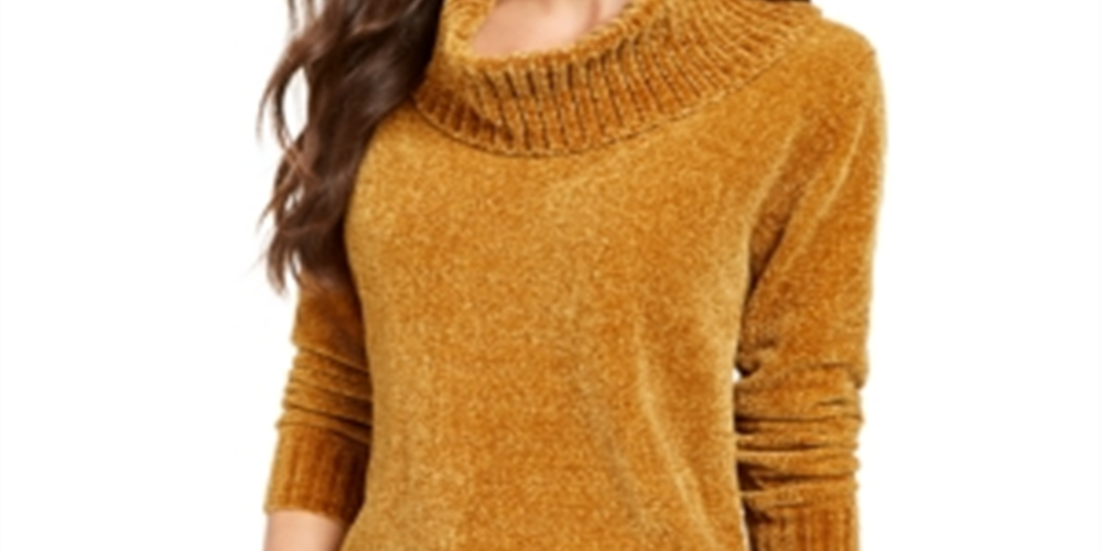 Style & Co Women's Metallic Threaded Turtleneck Sweater Yellow Size Petite Small