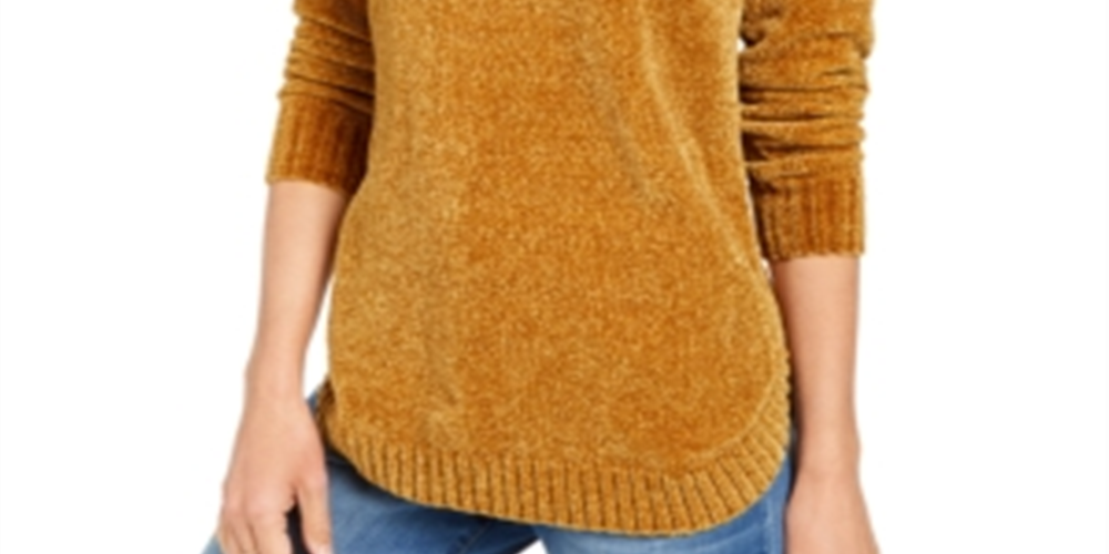 Style & Co Women's Metallic Threaded Turtleneck Sweater Yellow Size Petite Small