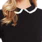 CeCe Women's Pleat Collar Long Sleeve Top Black Size Petite Medium