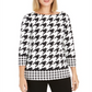 Charter Club Women's Button Shoulder Houndstooth Top Black -White Size Petite L