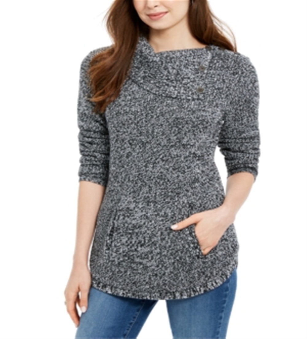 Style & Co Women's Envelope Neck Sweater Black Size Petite L