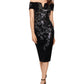 Xscape Women's Sequined Off the Shoulder MIDI Dress Black Silver Size 6 Petite