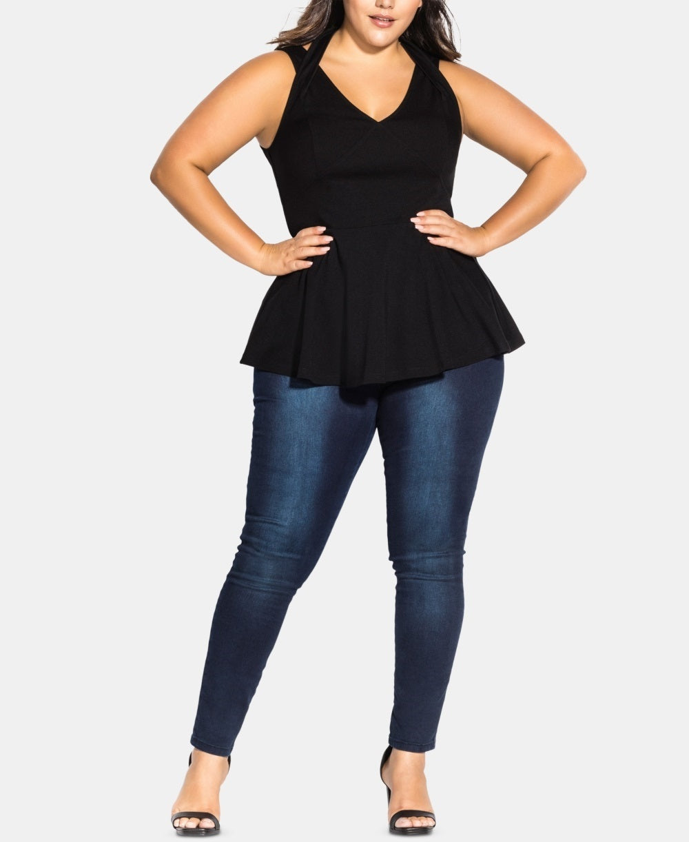 City Chic Women's Trendy Plus Size Strappy Halter Top Black Size Petite Small