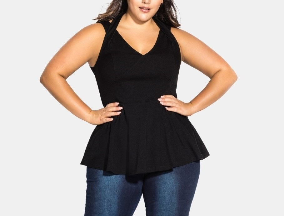 City Chic Women's Trendy Plus Size Strappy Halter Top Black Size Petite Small