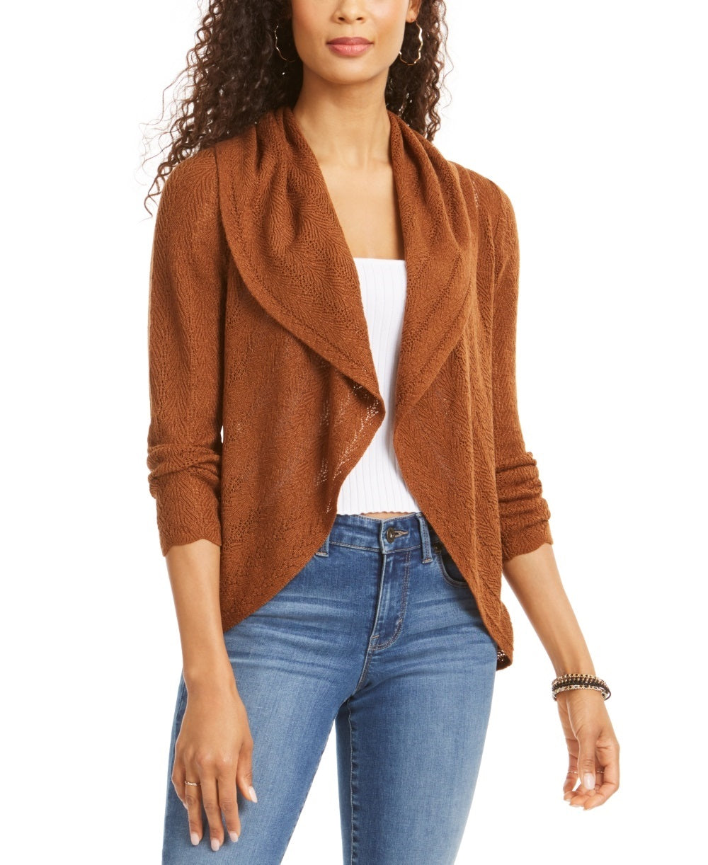 Style & Co Women's Pointelle Cardigan Dark Brown Size X-Small