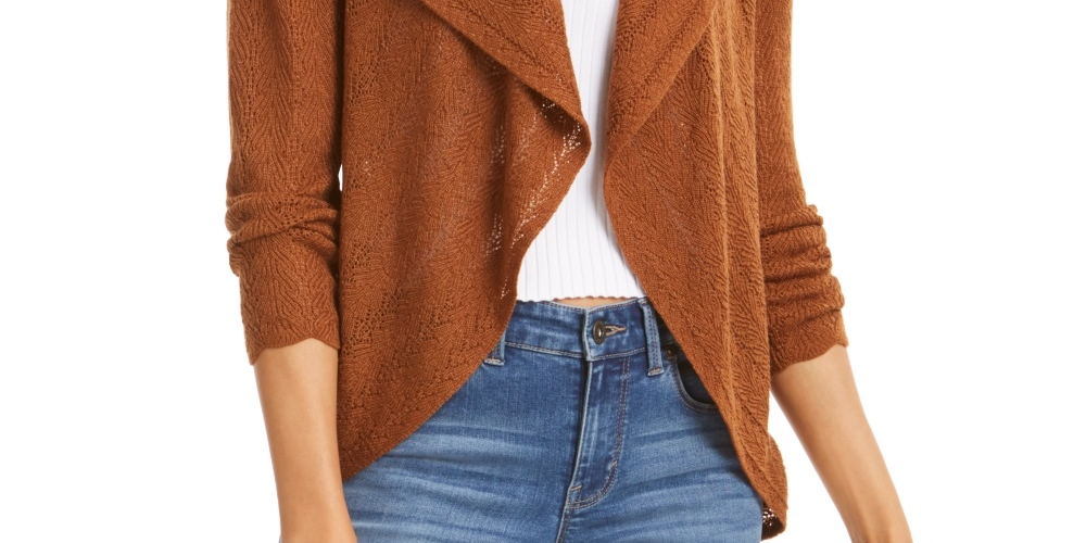 Style & Co Women's Pointelle Cardigan Dark Brown Size X-Small