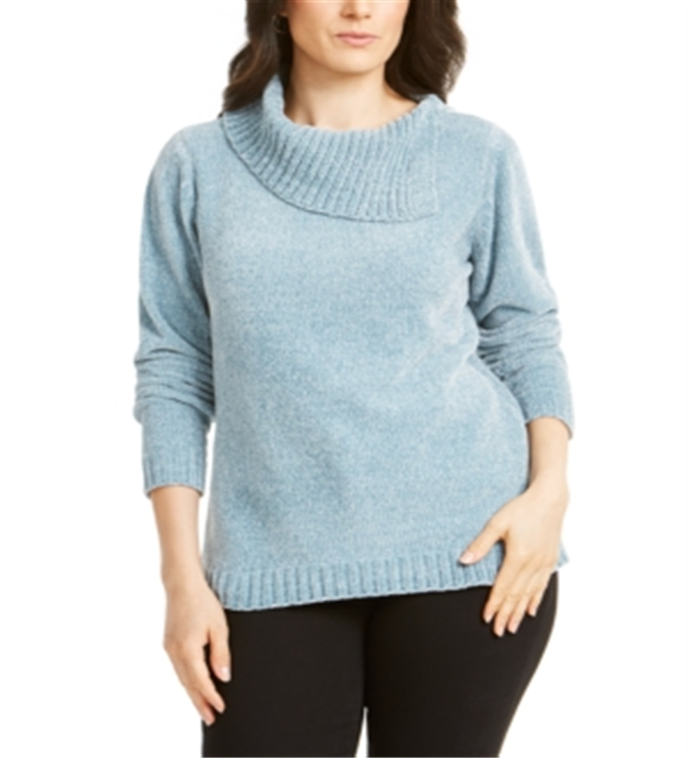 Karen Scott Women's Envelope Neck Chenille Sweater Blue Size Petite S
