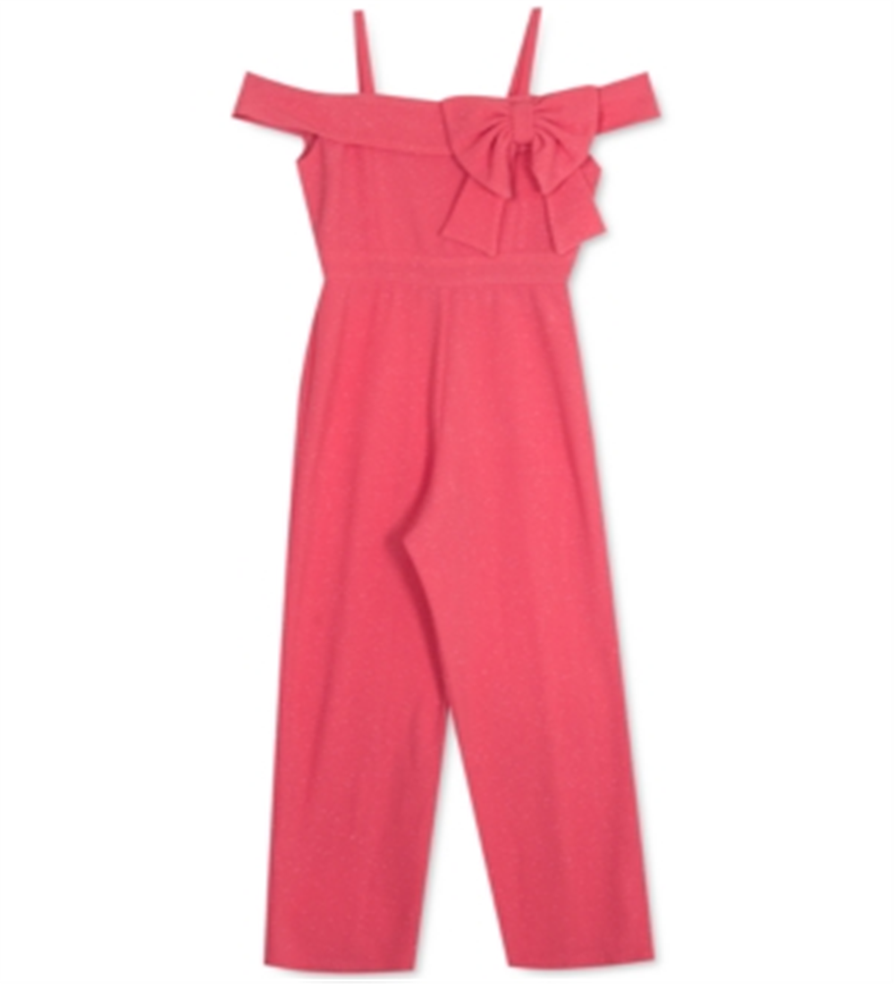 Rare Editions Big Girl's Cold Shoulder Bow Jumpsuit Coral Size14