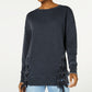 Hippie Rose Women's Lace-Up Tunic Sweatshirt Black Size Small
