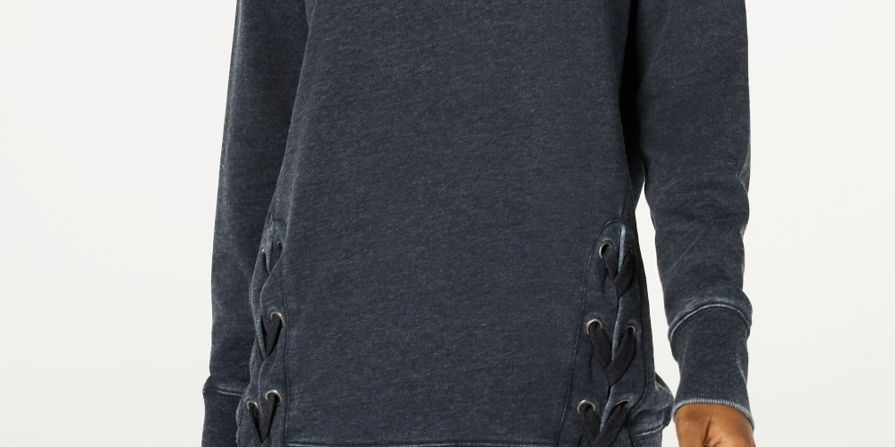 Hippie Rose Women's Lace-Up Tunic Sweatshirt Black Size Small