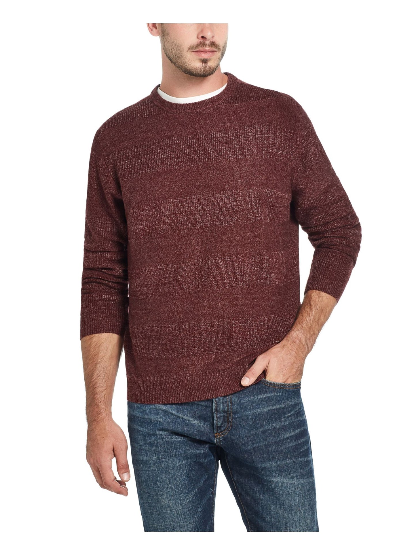 Weatherproof Vintage Men's Ribbed Trim Striped Crewneck Sweater Red Size Large