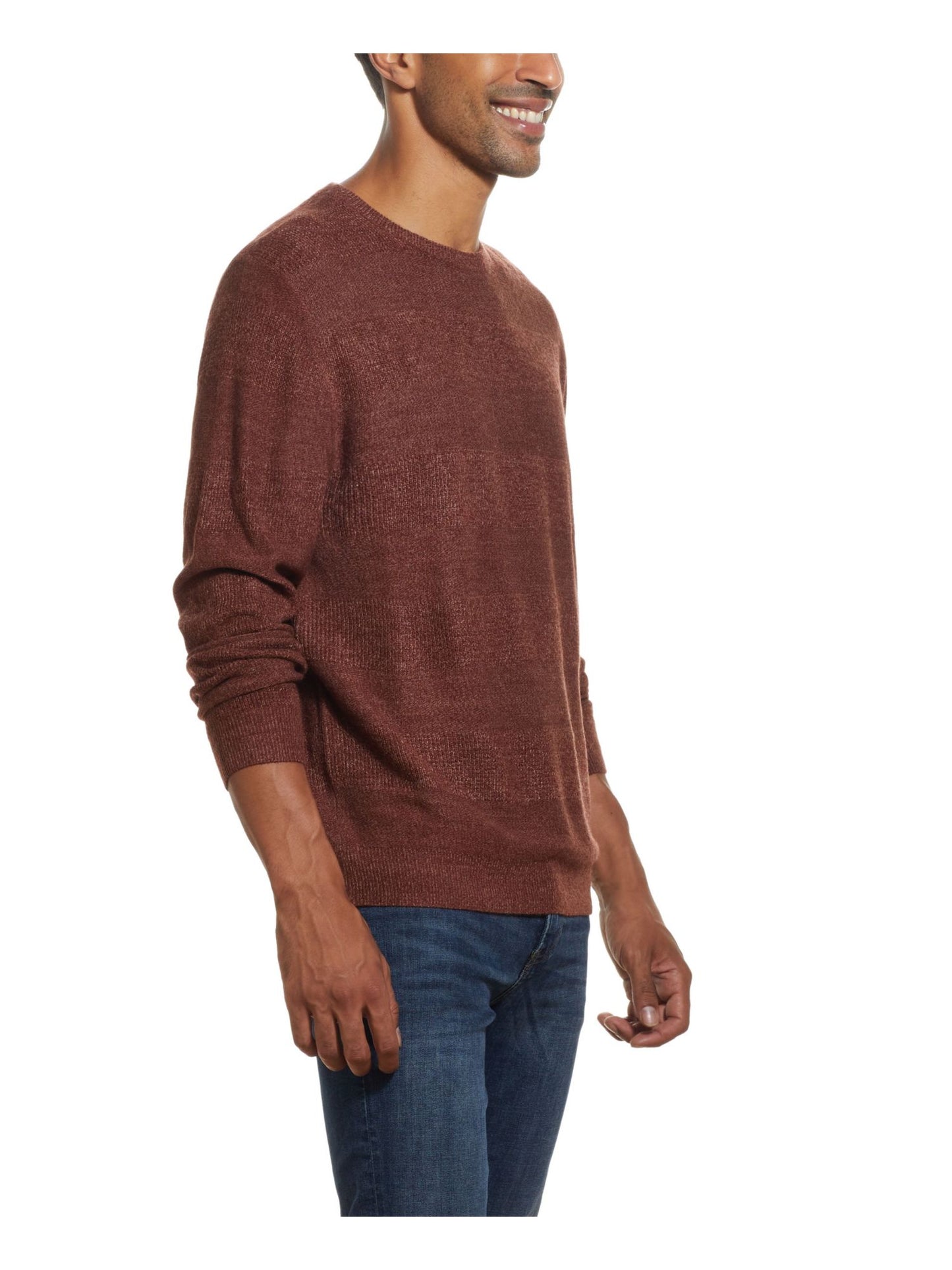 Weatherproof Vintage Men's Ribbed Trim Striped Crewneck Sweater Red Size Large