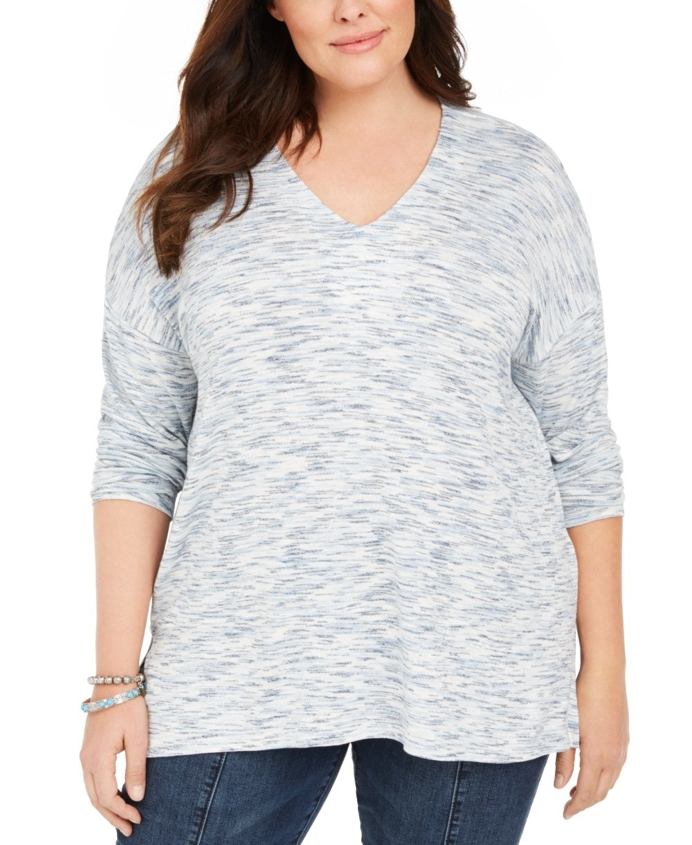 Style & Co Women's Plus Size Space Dye Sweater Knit Tunic Blue Size 3X
